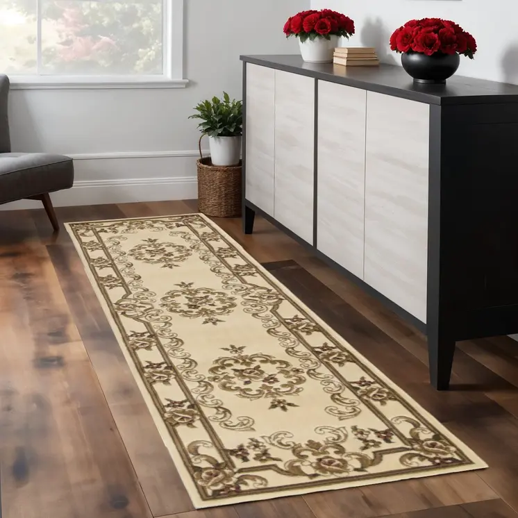 2' X 8' Ivory Medallion Runner Rug