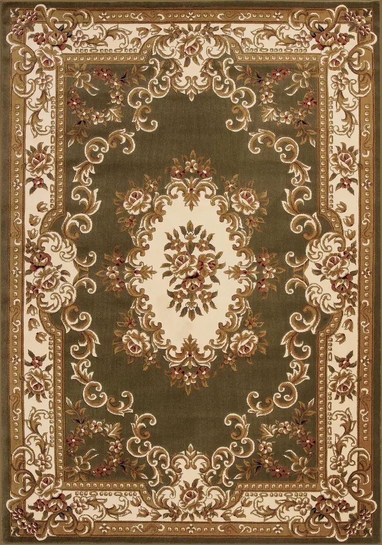 3' X 5' Green And Ivory Floral Medallion Area Rug