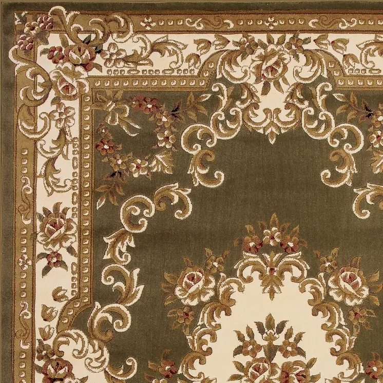 3' X 5' Green And Ivory Floral Medallion Area Rug