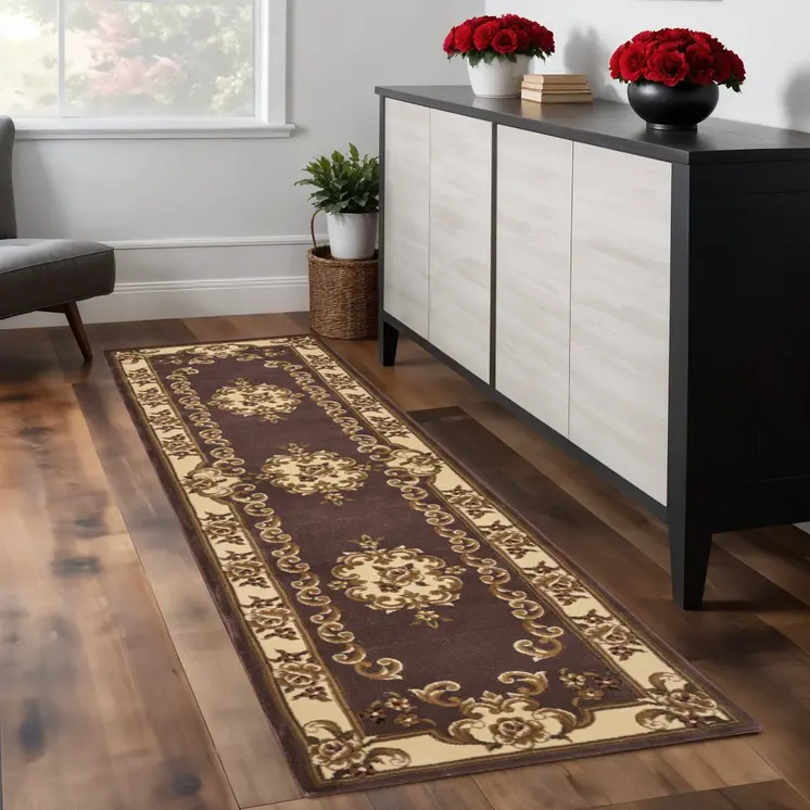 2' X 8' Plum Or Ivory Medallion Runner Rug
