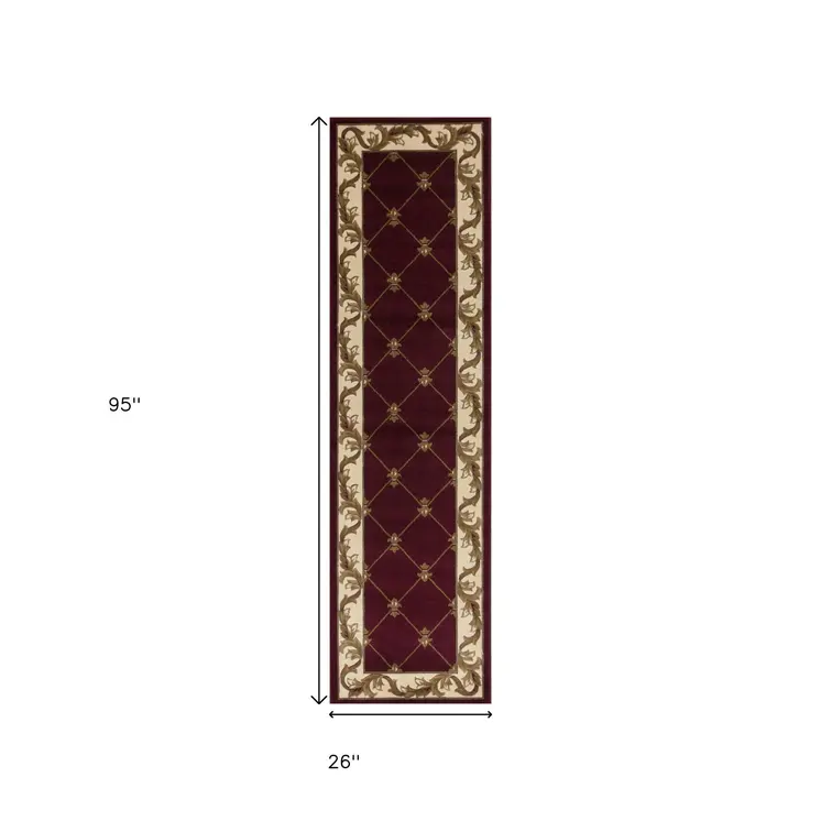 2' X 8' Red Fleur De Lis Runner Rug