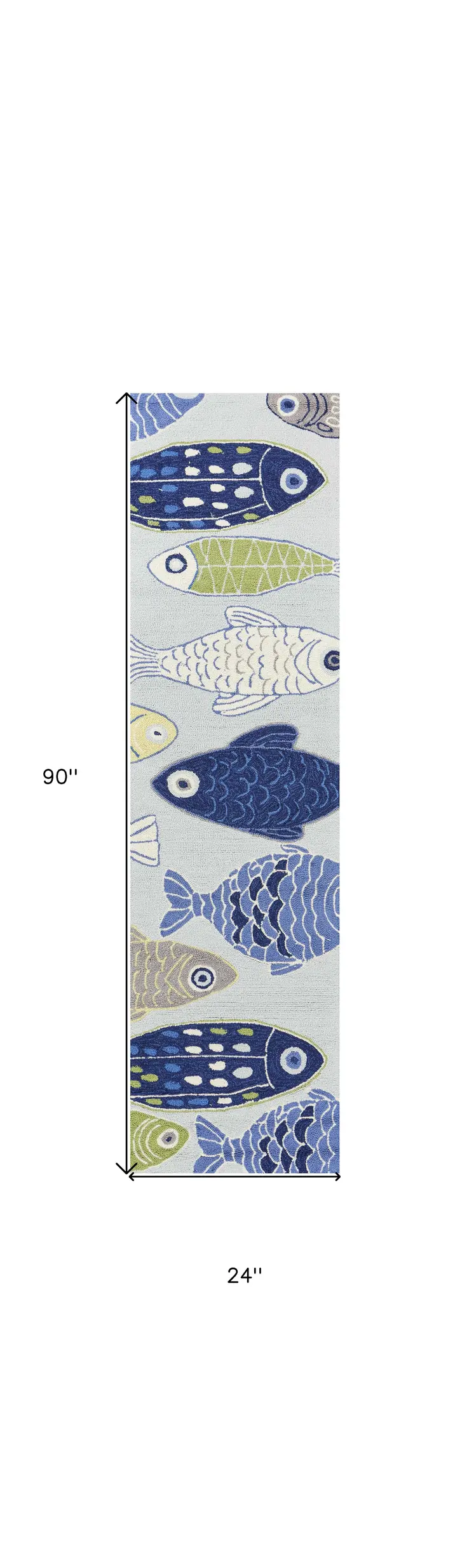 8' Blue and Green Fish Hand Tufted Runner Rug