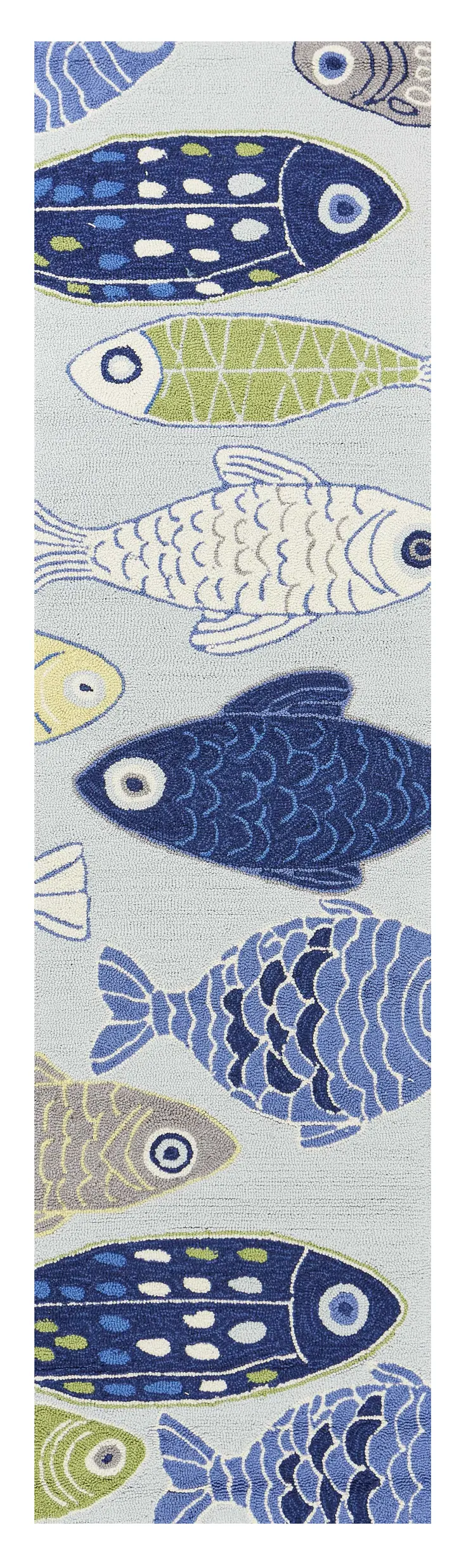 8' Blue and Green Fish Hand Tufted Runner Rug