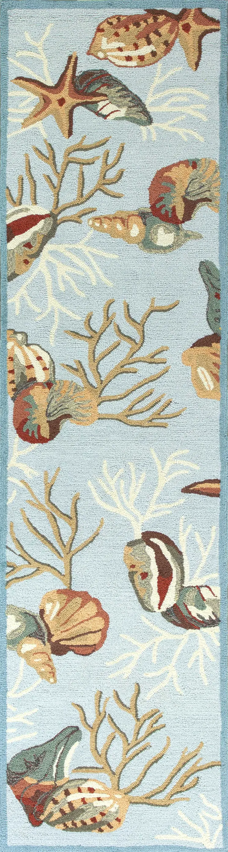8' Blue Seashell and Coral Hand Tufted Runner Rug