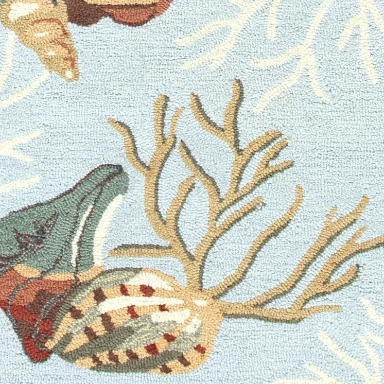 8' Blue Seashell and Coral Hand Tufted Runner Rug