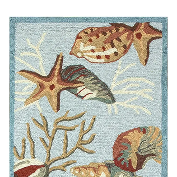 8' Blue Seashell and Coral Hand Tufted Runner Rug