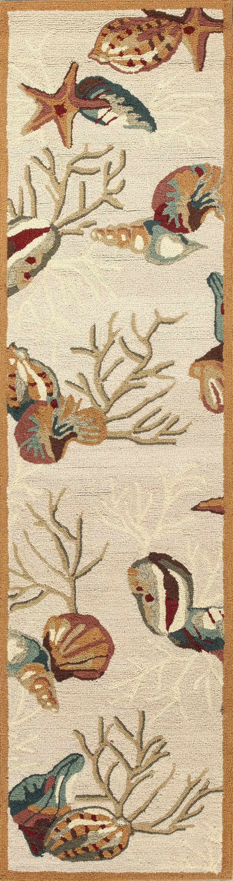 8' Beige Seashell and Coral Hand Tufted Runner Rug