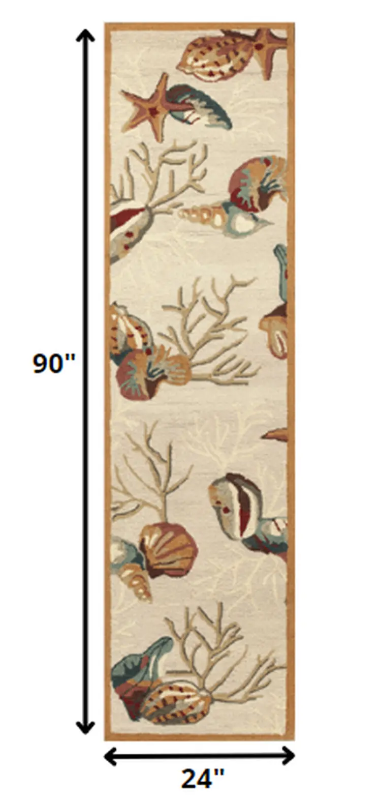 8' Beige Seashell and Coral Hand Tufted Runner Rug