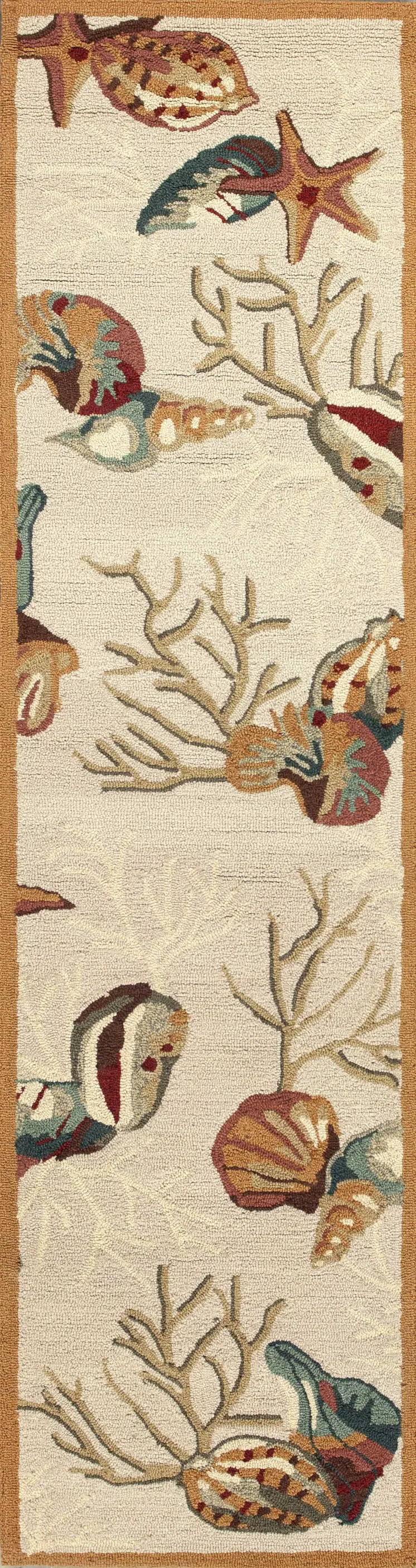 8' Beige Seashell and Coral Hand Tufted Runner Rug