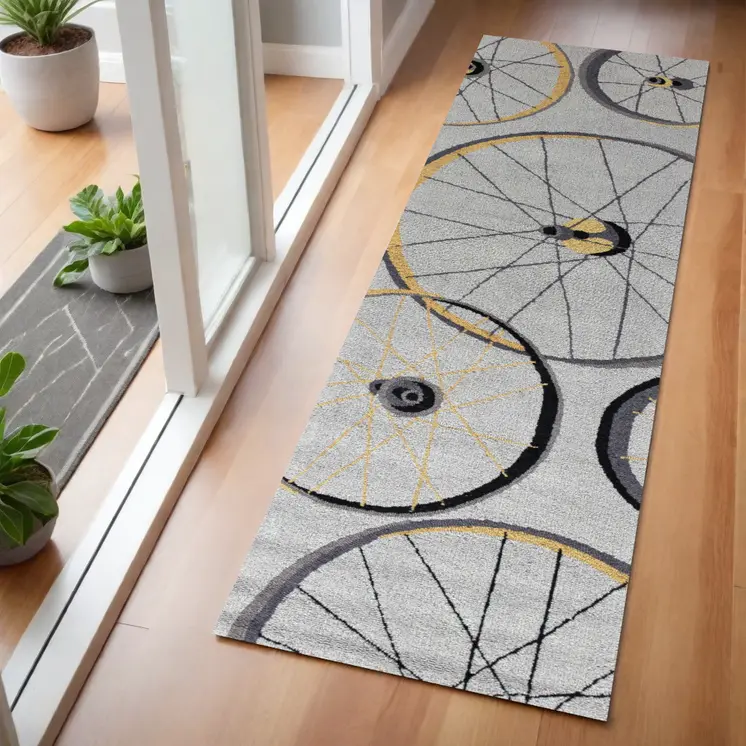 2' X 7' Grey Wheels Runner Rug