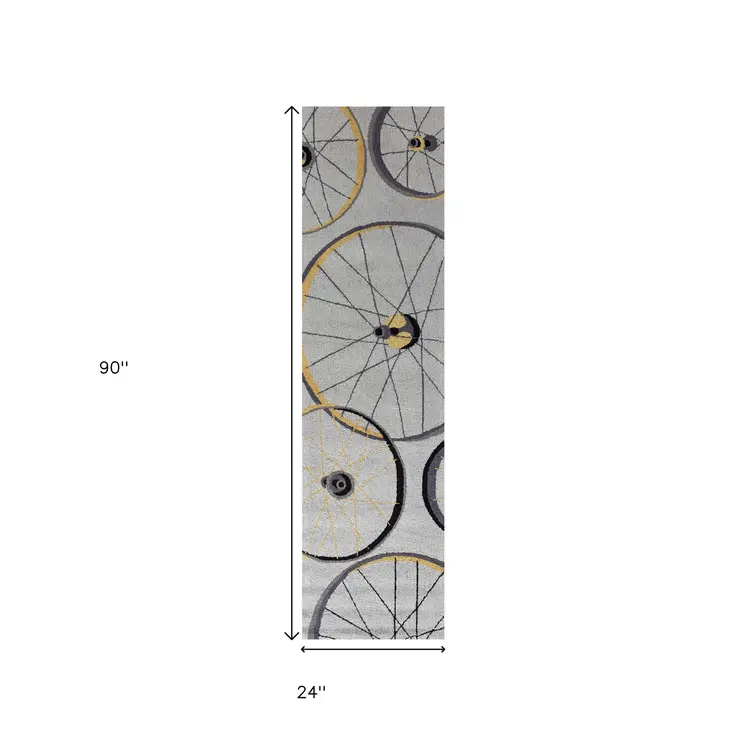 2' X 7' Grey Wheels Runner Rug