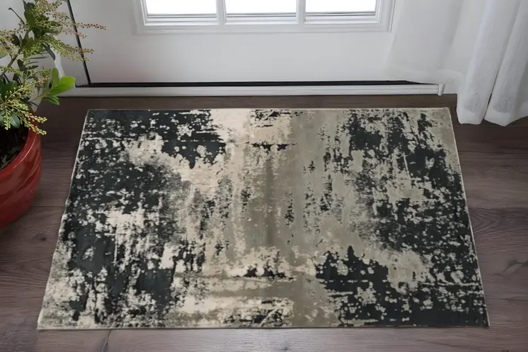 3' X 5' Black and Silver Abstract Area Rug