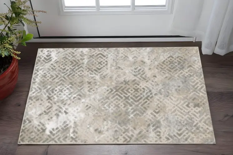 3' X 5' Sand Geometric Distressed Area Rug