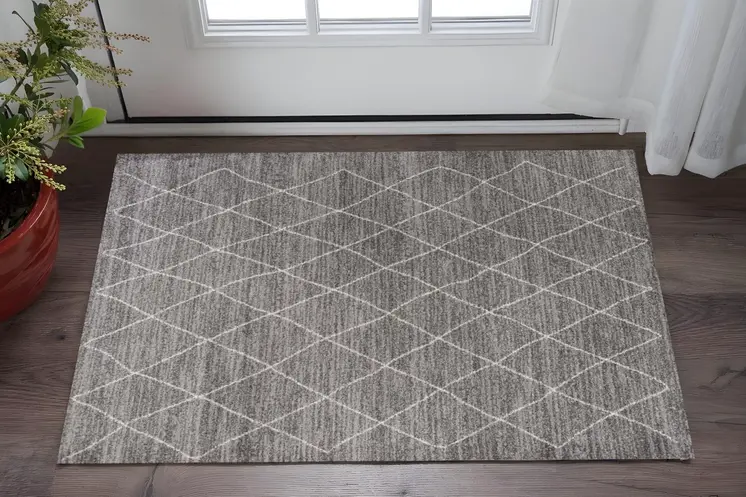 3' X 5' Grey Diamond Pattern Area Rug