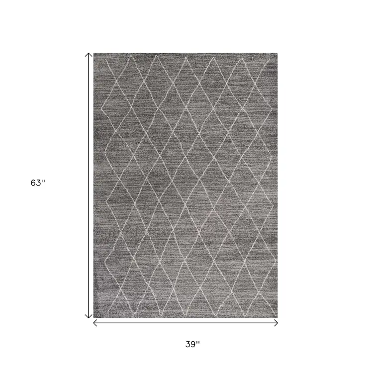 3' X 5' Grey Diamond Pattern Area Rug