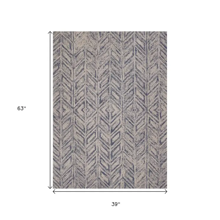 3' X 5' Blue And Beige Wool Abstract Hand Tufted Area Rug
