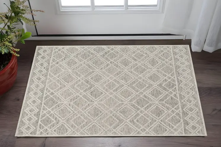 3' X 5' Sand Geometric Diamond Wool Area Rug