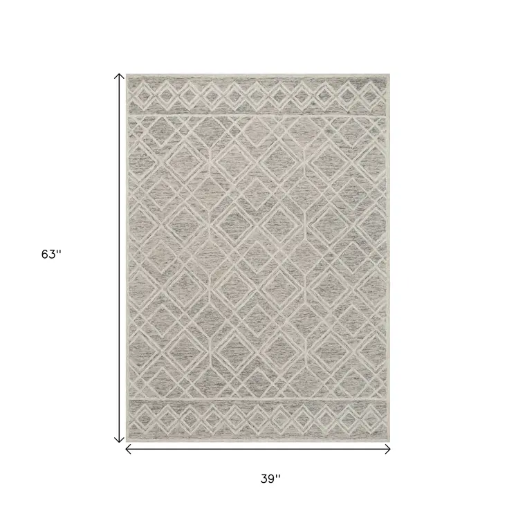 3' X 5' Sand Geometric Diamond Wool Area Rug