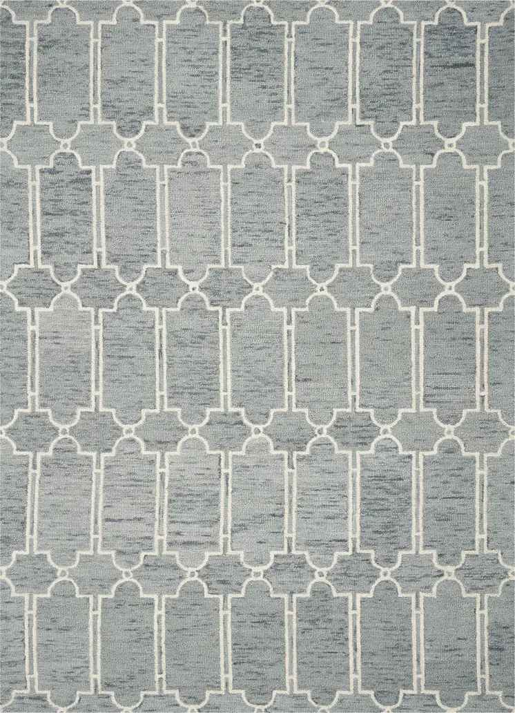 3' X 5' Slate Blue And Ivory Wool Geometric Hand Tufted Area Rug