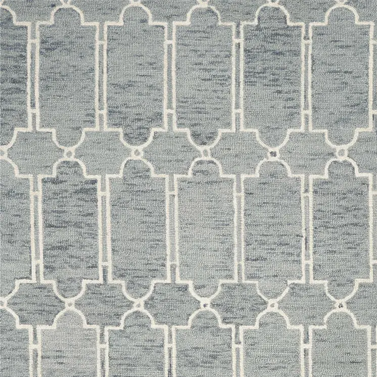 3' X 5' Slate Blue And Ivory Wool Geometric Hand Tufted Area Rug