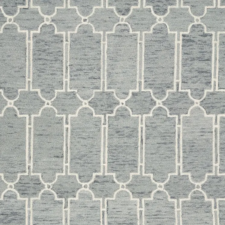 3' X 5' Slate Blue And Ivory Wool Geometric Hand Tufted Area Rug