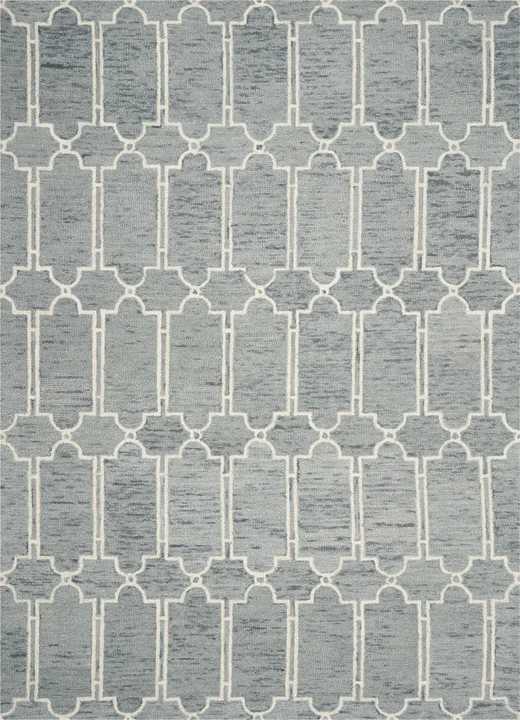 3' X 5' Slate Blue And Ivory Wool Geometric Hand Tufted Area Rug