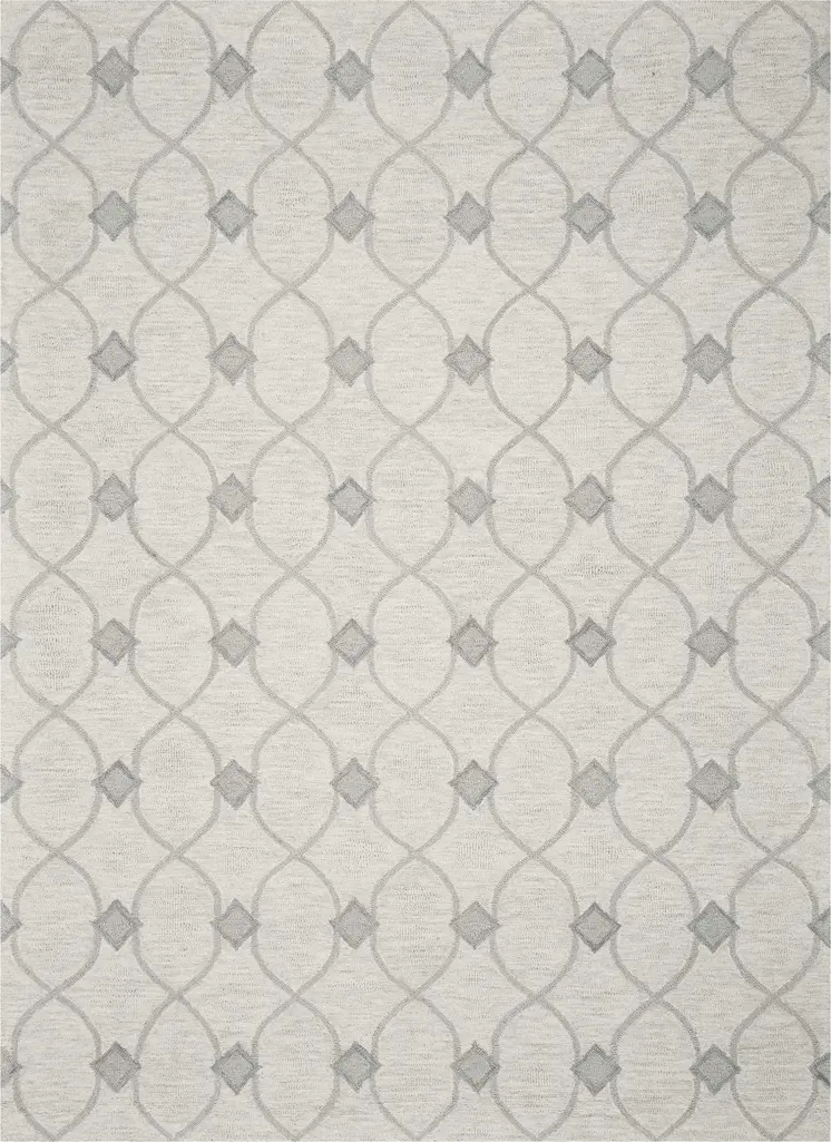 3' X 5' Ivory And Gray Wool Ogee Hand Tufted Area Rug