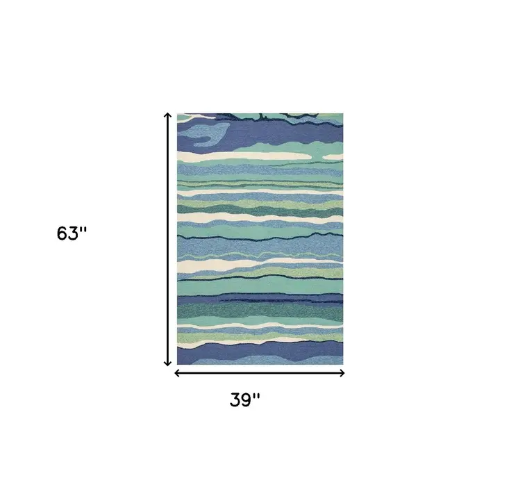 3' X 5' Blue and Ivory Abstract Handmade Indoor Outdoor Area Rug