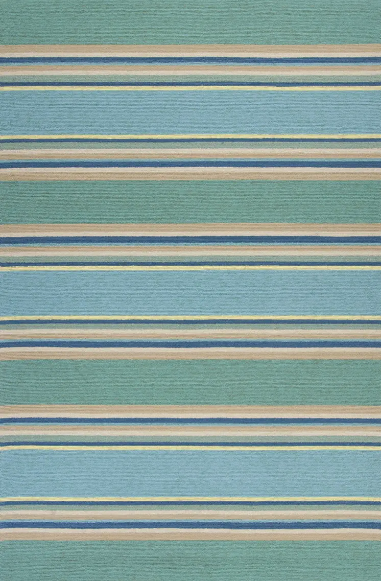 3' X 5' Blue Striped Handmade Indoor Outdoor Area Rug
