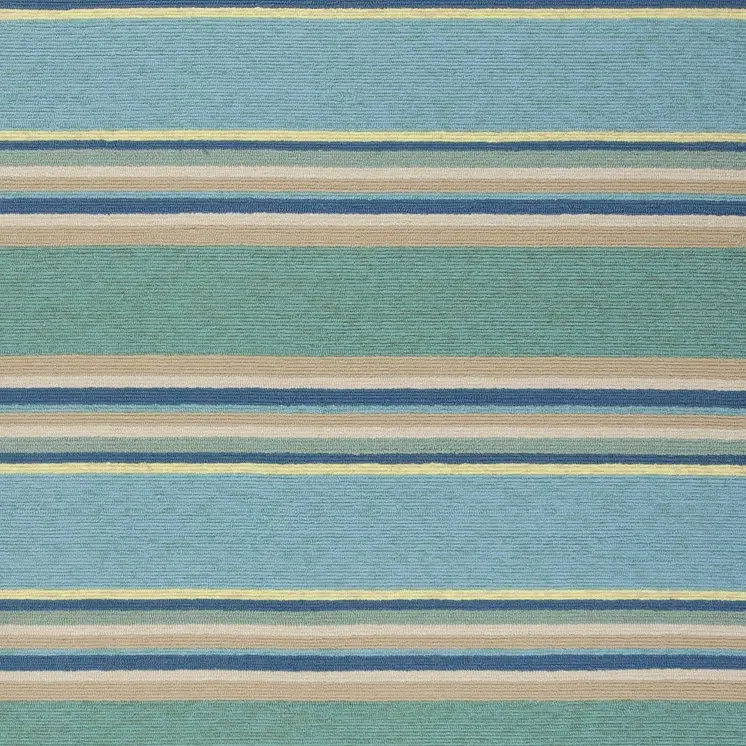 3' X 5' Blue Striped Handmade Indoor Outdoor Area Rug