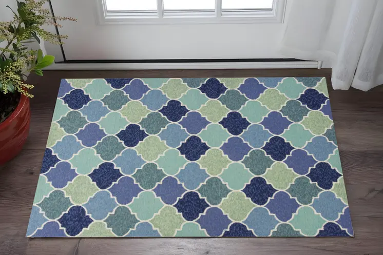 3' X 5' Blue Trellis Hand Tufted Area Rug