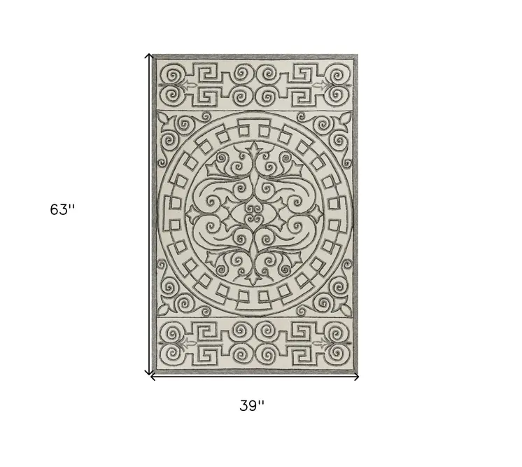 3' X 5' Gray And Ivory Moroccan Indoor Outdoor Area Rug