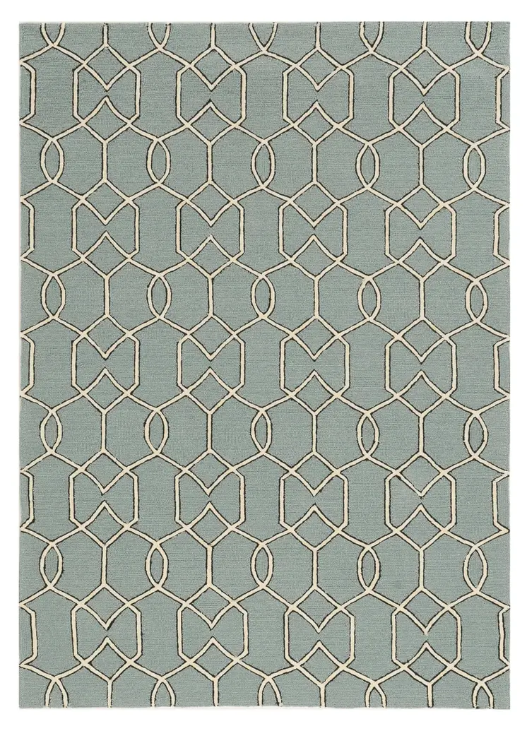 3' X 5' Green And Ivory Geometric Hand Hooked Area Rug