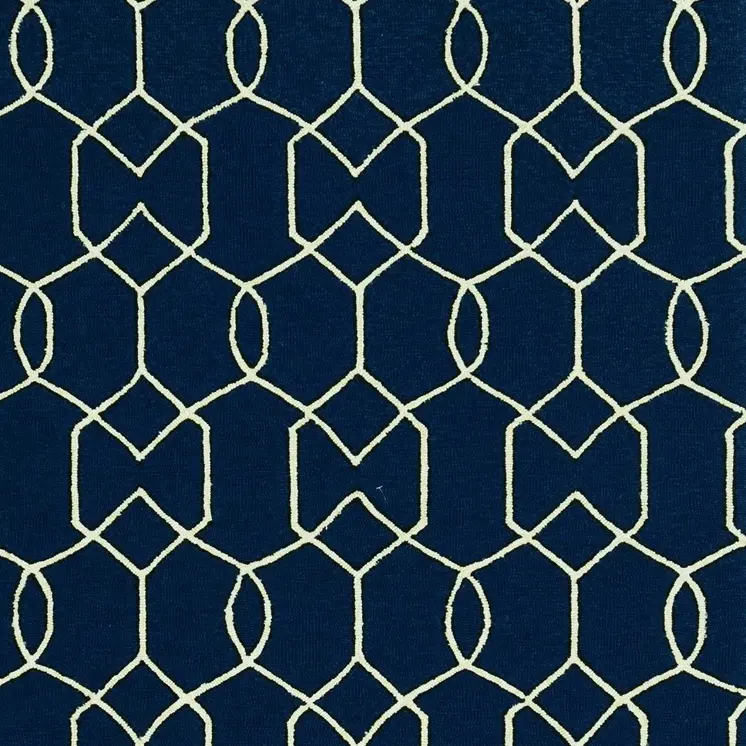 3' X 5' Navy Blue Geometric Hand Hooked Area Rug