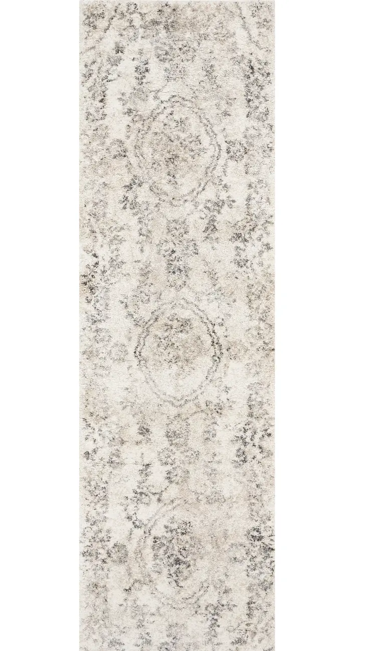 7' Gray Floral Distressed Runner Rug