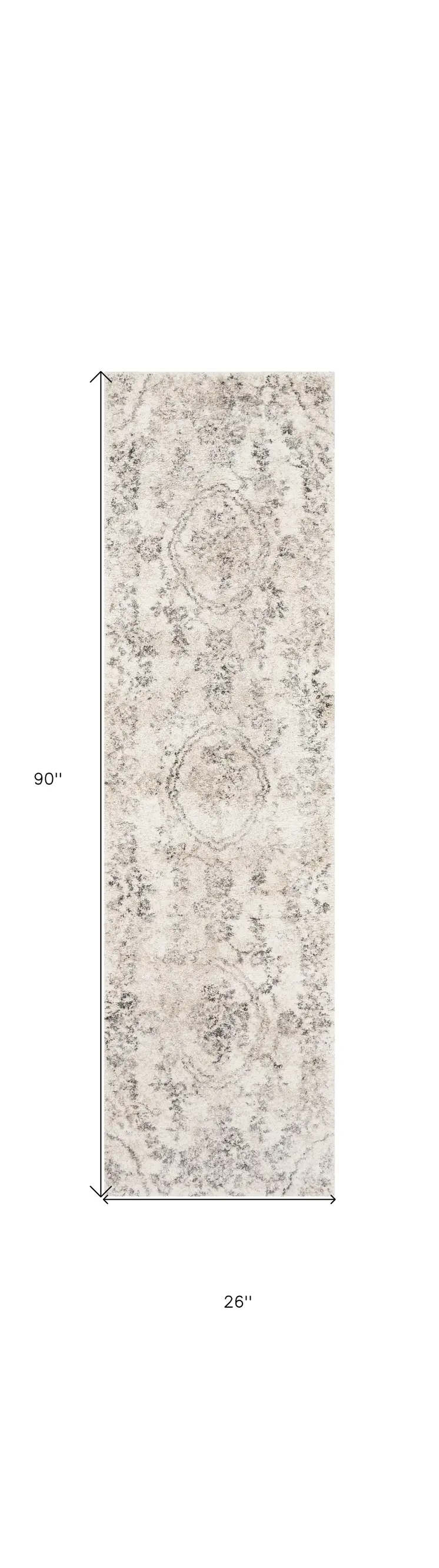 7' Gray Floral Distressed Runner Rug