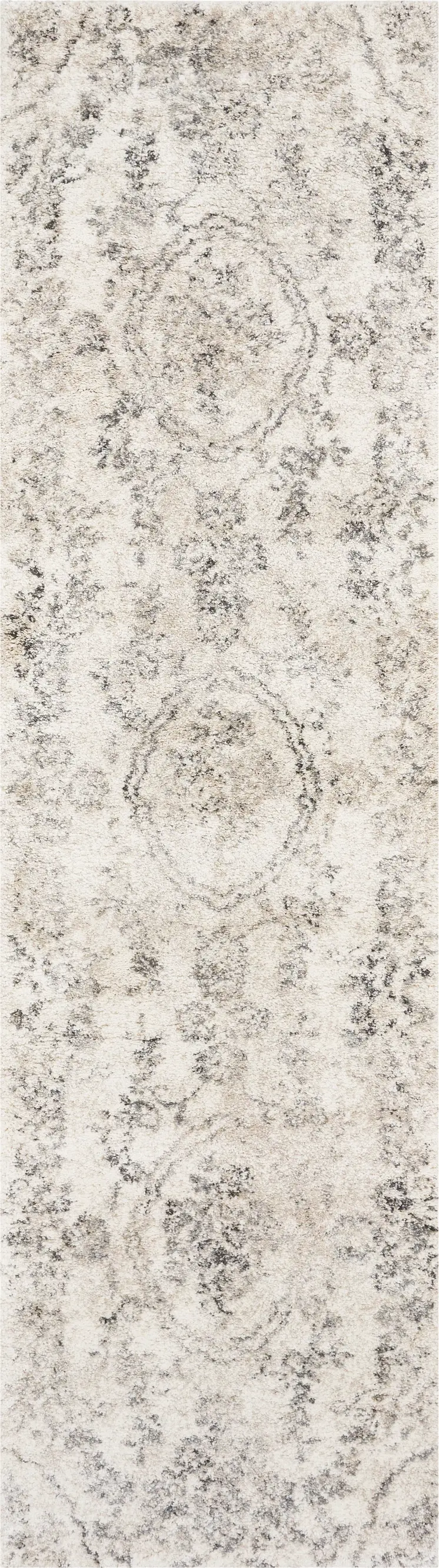 7' Gray Floral Distressed Runner Rug