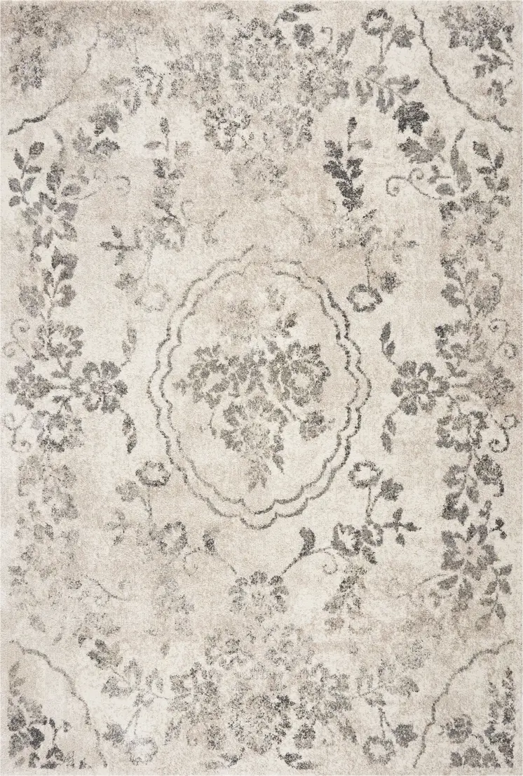 3' X 5' Gray Floral Vines Distressed Area Rug
