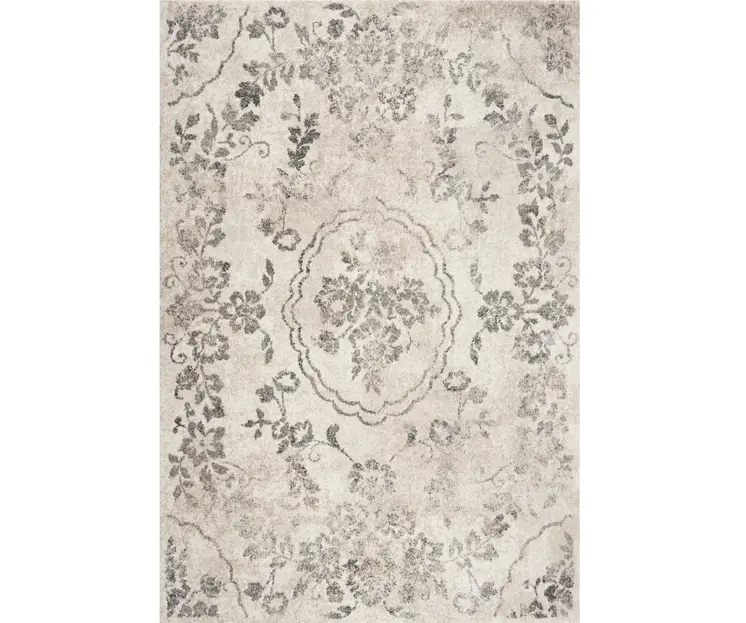 3' X 5' Gray Floral Vines Distressed Area Rug
