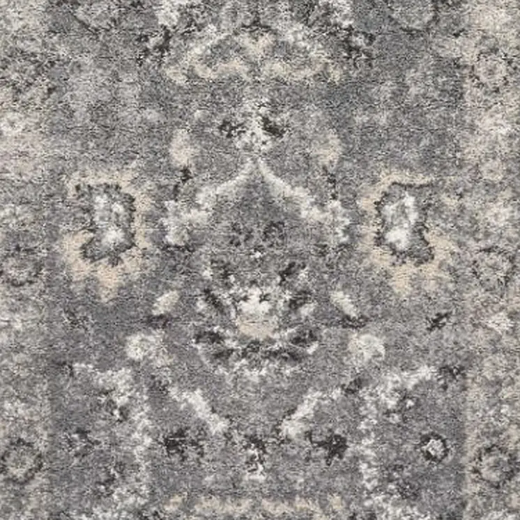 7' Gray Floral Worn Faded Runner Rug