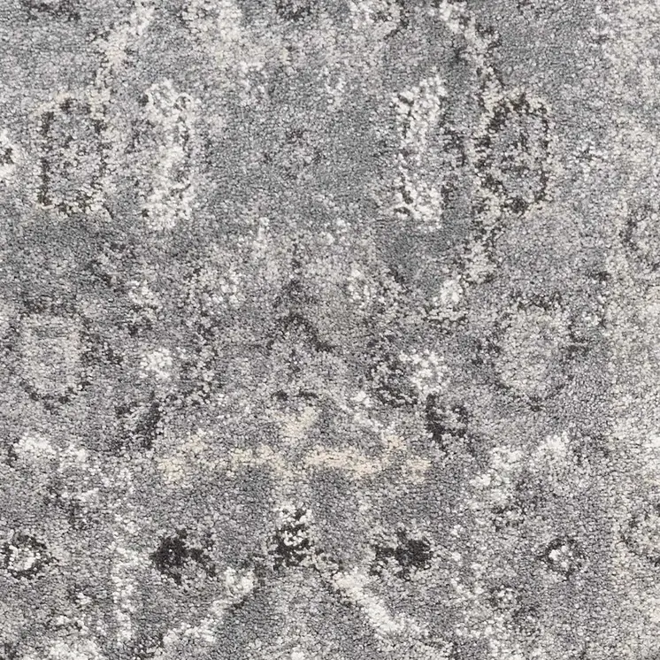 7' Gray Floral Worn Faded Runner Rug