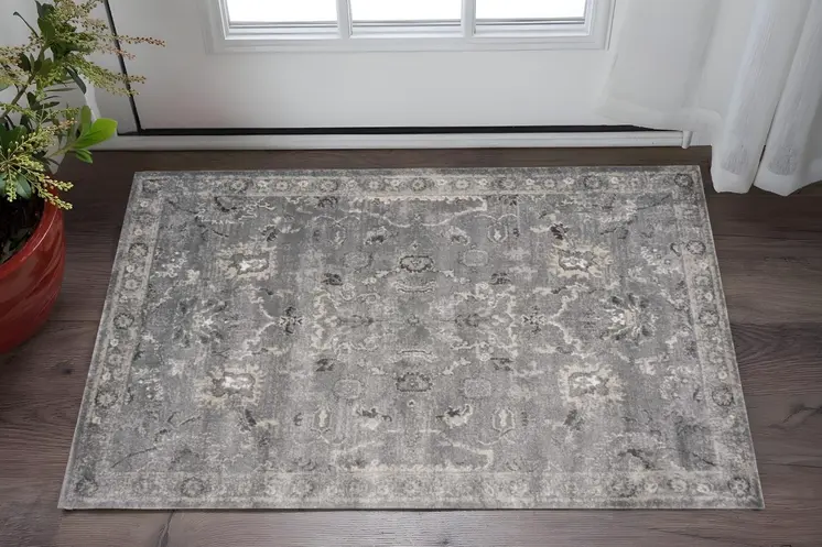 3' X 5' Gray Floral Area Rug