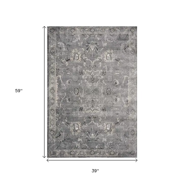 3' X 5' Gray Floral Area Rug