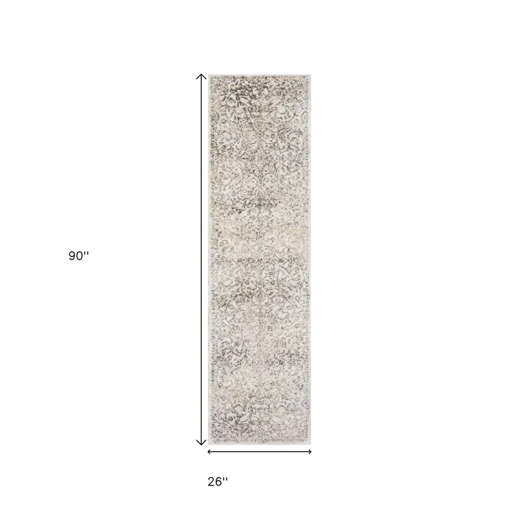 8' Ivory Floral Runner Rug