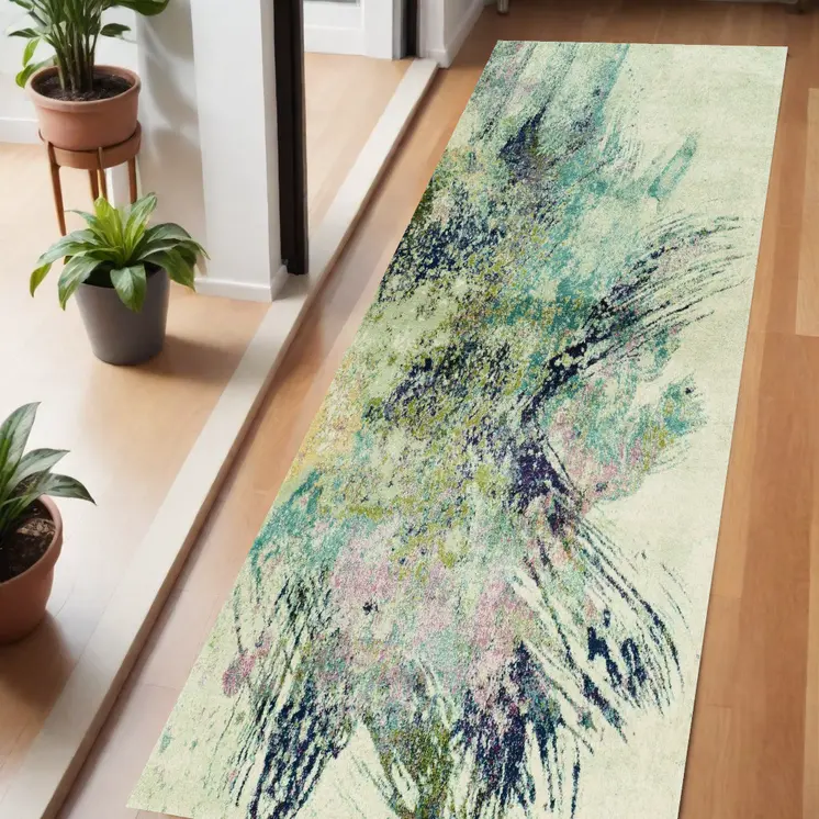 8' Ivory Abstract Runner Rug
