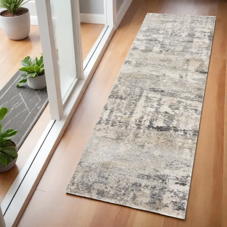 7' Natural Abstract Runner Rug