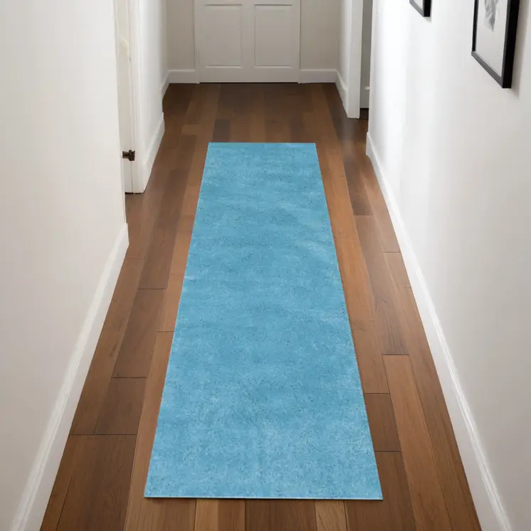 8' Blue Hand Woven Runner Rug