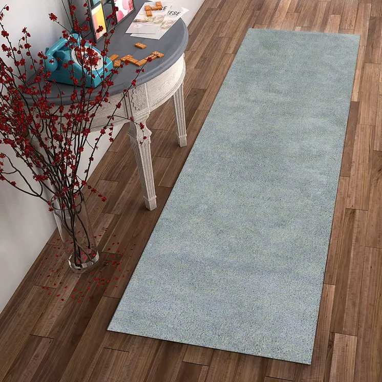 8' Blue Shag Hand Woven Runner Rug