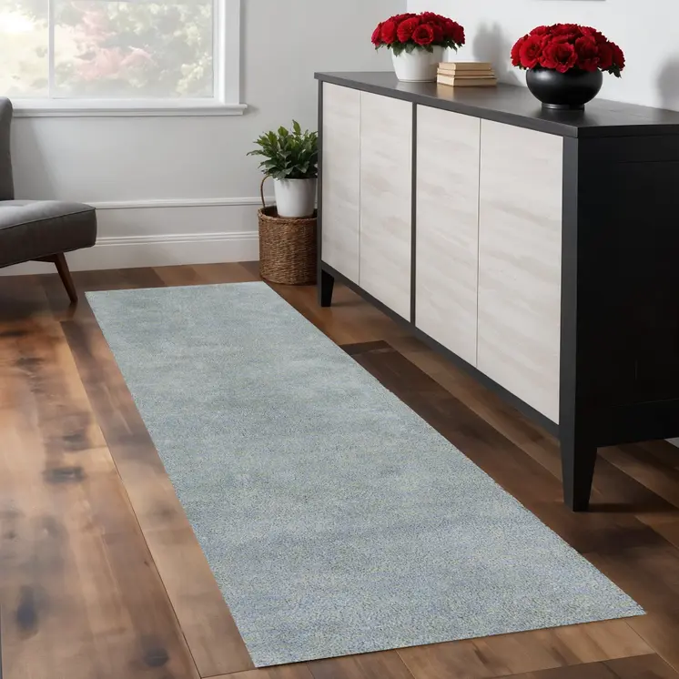 8' Blue Shag Hand Woven Runner Rug