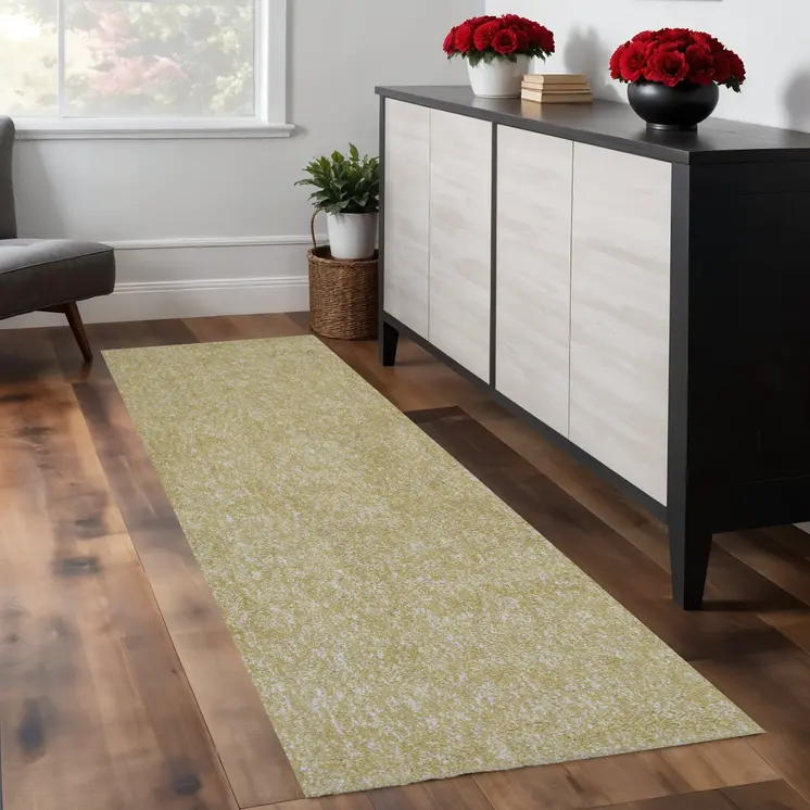 8' Yellow And Ivory Shag Hand Woven Runner Rug